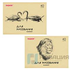 Блокнот для рисования, А4, 40 л., обложка офсет, горизонтальный, ПИФАГОР, 200х285 мм, "Лебеди/Лев", 126962