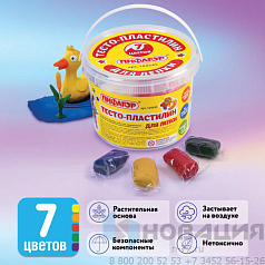 Пластилин на растительной основе (тесто для лепки) ПИФАГОР, 7 цветов, 420 г, пластиковое ведро, 104545
