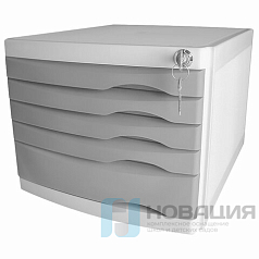 Бокс с замком и 5 выдвижными лотками, корпус и лотки серые, 235х300х355мм,BRAUBERG "Office-Expert", 238048