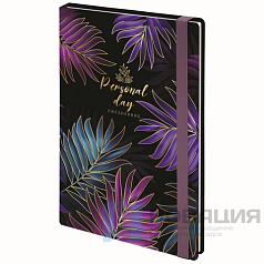 Ежедневник недатированный с резинкой А5 (145х203 мм), BRAUBERG, твердый, фольга, 128 л., "Tropical", 114565