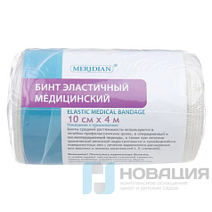 Бинт медицинский эластичный 4 м х 10 см с 2 застежками MERIDIAN